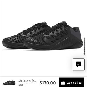 Mens Nike Metcon 6 Black- Size 10